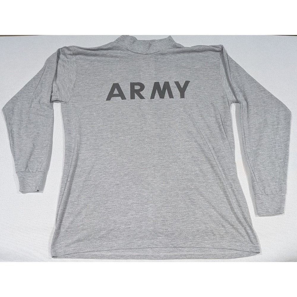 UNICOR US Army PT Shirt Mens Large Gray Excellent Long Sleeve PFU Mock Neck
